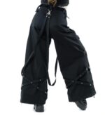 Women’s Black Gothic Strap Pants – Wide-Leg Streetwear - Image 3