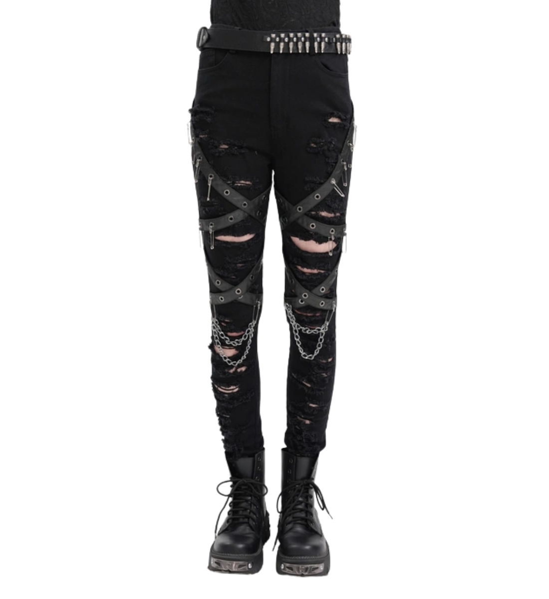 2-9.jpg Women’s Black Gothic Chain Pants – Ripped Punk Style - Image 1