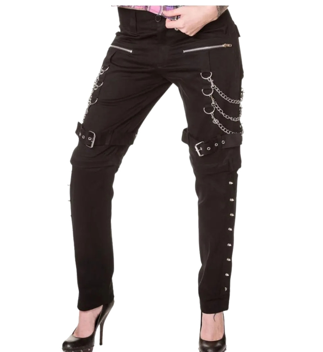 Chains-of-Midnight-Pants-front-3.jpg Women’s Black Gothic Chain Pants – Punk Street Style - Image 1