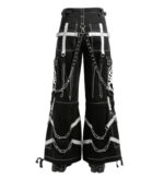 Back view of White Flame Gothic Cargo Pants with strap design and wide-leg fit – X Gothic