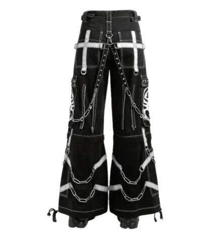 Back view of White Flame Gothic Cargo Pants with strap design and wide-leg fit – X Gothic