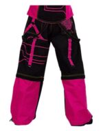 Back view of neon cyber cargo pants oversized rave streetwear