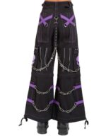 Back view of women gothic chain pants with purple straps