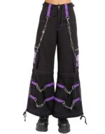 Women gothic chain pants black purple front view by X GOTHIC