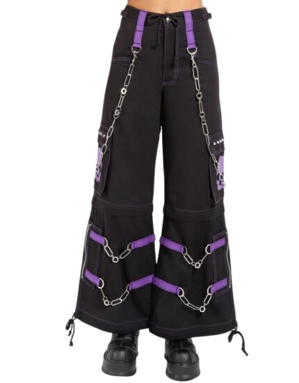 Women gothic chain pants black purple front view by X GOTHIC