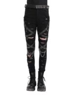 women gothic chain pants ripped front view by X GOTHIC