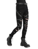 Women’s Black Gothic Chain Pants – Ripped Punk Style - Image 2