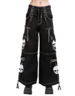 Women gothic wide leg pants skull print front view by X GOTHIC