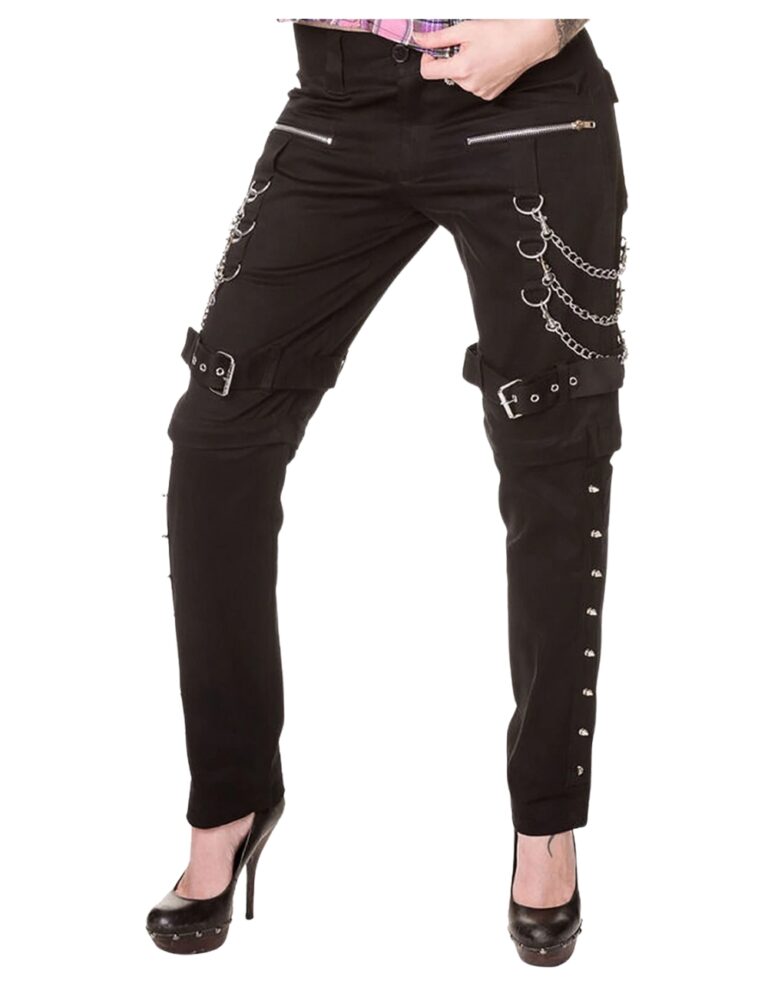 Women punk gothic chain pants slim fit front view by X GOTHIC