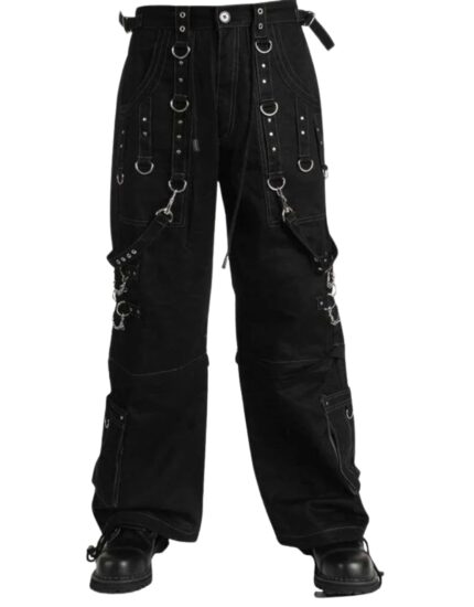 X GOTHIC Night Reaper black gothic cargo pants with straps front view