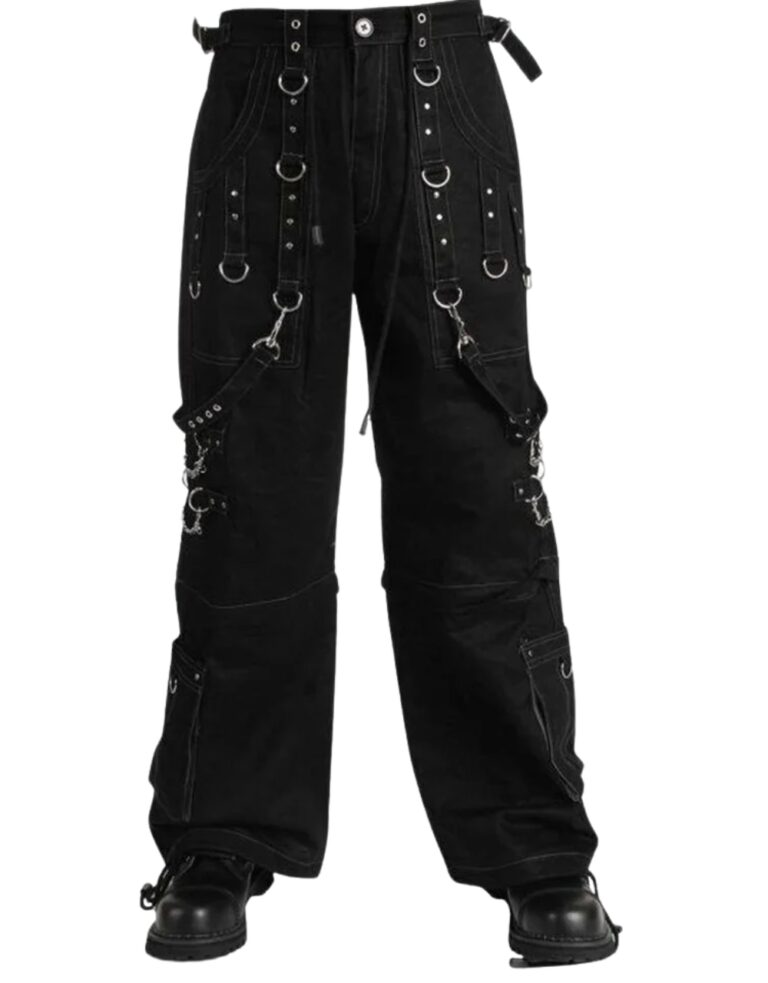 X GOTHIC Night Reaper black gothic cargo pants with straps front view