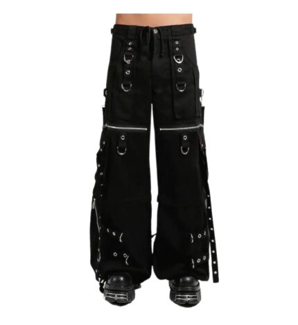 Front view of Night Reaper Strap Cargo Pants with metal rings and zipper accents – X Gothic.
