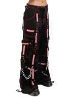 Side view of X GOTHIC Phantom women gothic chain pants with silver hardware