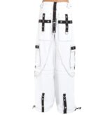 Back view of unisex white gothic pants with chain and strap details – X Gothic.