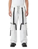 X GOTHIC white gothic rebel chain pants front view with black straps
