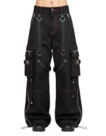 X GOTHIC red stitch gothic cargo pants front view with wide leg design