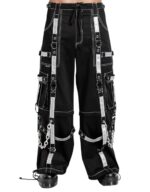 X GOTHIC white flame gothic cargo pants front view with chains and straps